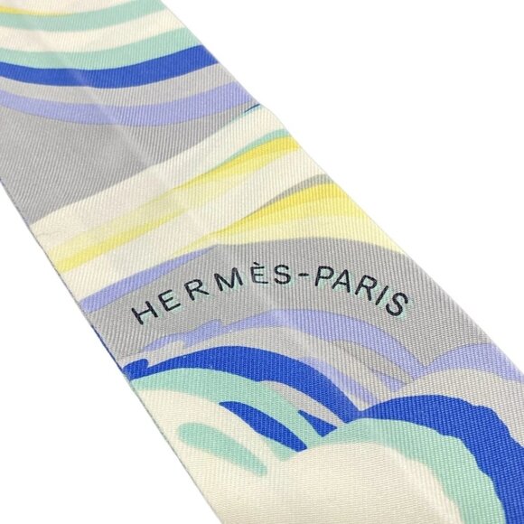 HERMES Twilly - Light gray White Multi Scarf 190-072225 - Picture 2 of 7